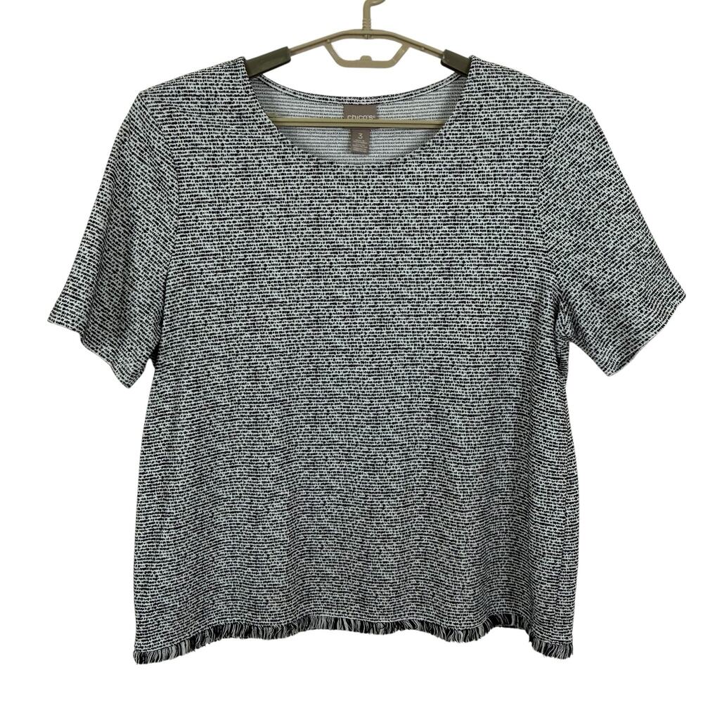 Chico's Women Fringe Short Sleeve Top Size 3 (US XL/16) Travel Vacation Resort